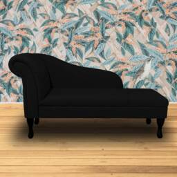 Handmade Plush Black Chaise Longue Classic Queen Anne Style - thumbnail 3
