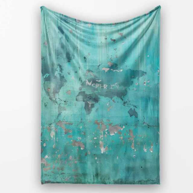 Turquoise Child Holding Moon Globe Street Art, All Season Comfort, Thoughtful Housewarming Gift - Super Soft Fleece Blanket Bed Sofa Throw - image 1