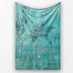 Turquoise Child Holding Moon Globe Street Art, All Season Comfort, Thoughtful Housewarming Gift - Super Soft Fleece Blanket Bed Sofa Throw