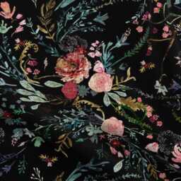 Botanical Sheets - Fable Floral By Nouveau_Bohemian Distressed Boho Black & Pink Cotton Sateen Sheet Set Bedding Spoonflower - thumbnail 4