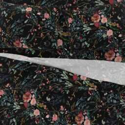 Botanical Sheets - Fable Floral By Nouveau_Bohemian Distressed Boho Black & Pink Cotton Sateen Sheet Set Bedding Spoonflower - thumbnail 3