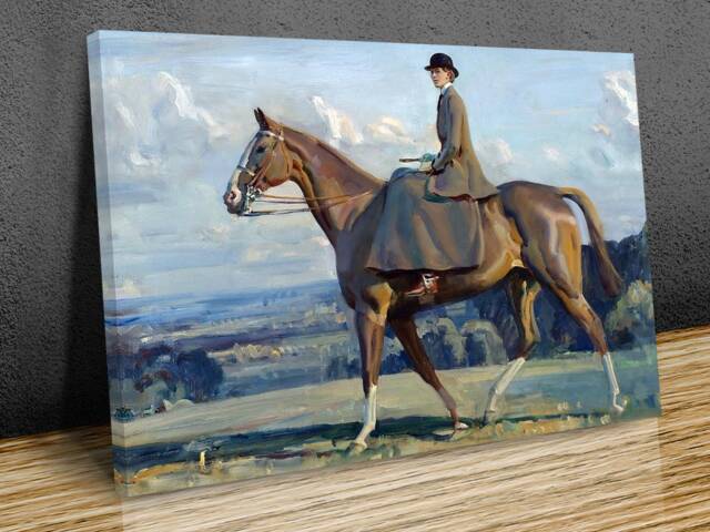 Alfred Munnings, Lady On A Horse, Wall Art, Hangins, Mounted Canvas Print Ready To Hang - image 1