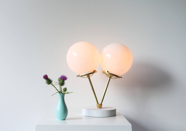 Table Lamp Modern Industrial Brass Or Polished Nickel Desk Lighting Fixture 2 Twin White Glass Globes Free Shipping - image 1