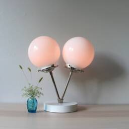Table Lamp Modern Industrial Brass Or Polished Nickel Desk Lighting Fixture 2 Twin White Glass Globes Free Shipping - thumbnail 3