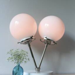 Table Lamp Modern Industrial Brass Or Polished Nickel Desk Lighting Fixture 2 Twin White Glass Globes Free Shipping - thumbnail 4