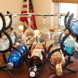 Horseshoe Wine Rack With Glass Holder, Gifts For Women, Ranch Decor, Home Bar Accessories, Countertop Rack, Unique Wedding Gift - thumbnail 3