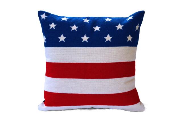 Vintage Needlepoint American Flag Pillow - image 1
