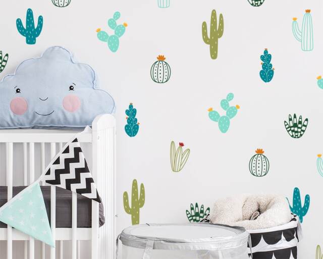 Cactus Wall Decals - Colorful Cacti Stickers, Nursery Decals, Vinyl Tribal Decor - image 1