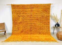 Orange Striped Shag Moroccan Rug - Large Area Handmade Berber Wool Carpet Modern Boho Living Room Decor - thumbnail 1