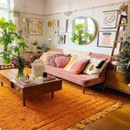 Orange Striped Shag Moroccan Rug - Large Area Handmade Berber Wool Carpet Modern Boho Living Room Decor - thumbnail 3