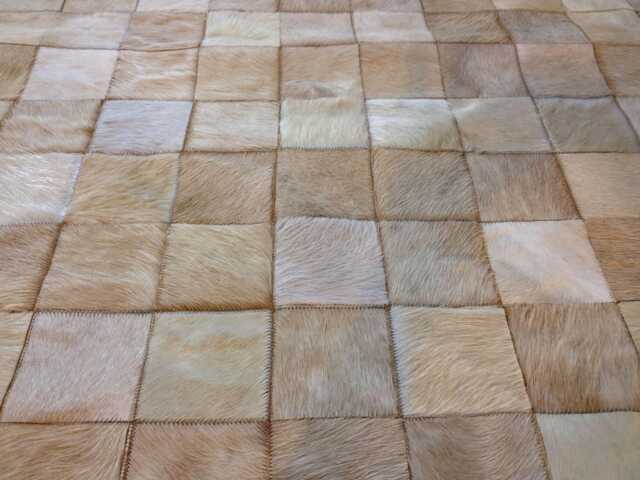 Boedo Cowhide Rug, Patchwork Squares, Beige - Handcrafted Leather - image 1