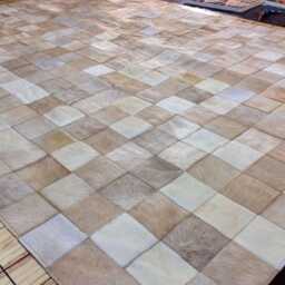 Boedo Cowhide Rug, Patchwork Squares, Beige - Handcrafted Leather - thumbnail 2