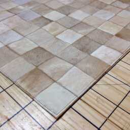 Boedo Cowhide Rug, Patchwork Squares, Beige - Handcrafted Leather - thumbnail 3