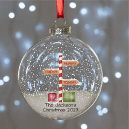 Personalised Stripy North Pole Family Glass Bauble Christmas Tree Ornament - thumbnail 3