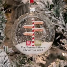 Personalised Stripy North Pole Family Glass Bauble Christmas Tree Ornament - thumbnail 1