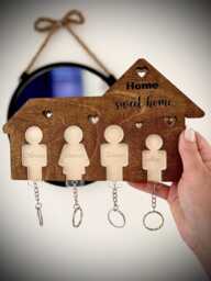 Personalised Keyring Holder Wall Mounted Wooden Gift Any Name Birthday Xmas Gift, New House Gift - thumbnail 1