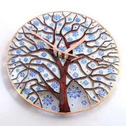 Hand-Painted Winter Tree Glass Wall Clock Snowflake Art - thumbnail 3