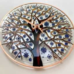 Hand-Painted Winter Tree Glass Wall Clock Snowflake Art - thumbnail 2