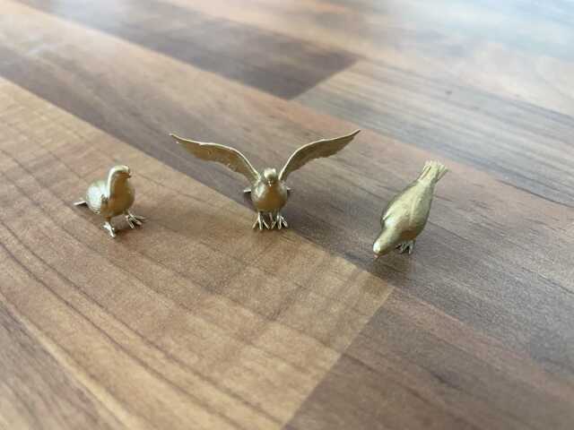 Gold Pigeon Miniature, Pecking, Standing Pigeon, Tiny Animal Figurine, Dollhouse Decor, Diorama Accessory, Bird, Golden - image 1