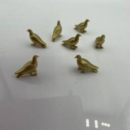 Gold Pigeon Miniature, Pecking, Standing Pigeon, Tiny Animal Figurine, Dollhouse Decor, Diorama Accessory, Bird, Golden - thumbnail 4