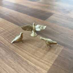 Gold Pigeon Miniature, Pecking, Standing Pigeon, Tiny Animal Figurine, Dollhouse Decor, Diorama Accessory, Bird, Golden - thumbnail 2