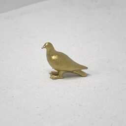 Gold Pigeon Miniature, Pecking, Standing Pigeon, Tiny Animal Figurine, Dollhouse Decor, Diorama Accessory, Bird, Golden - thumbnail 3