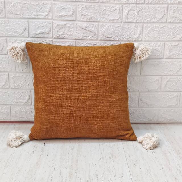 Yellow Hand Loom Woven Cotton Cushion Cover Textured Boho Pillow - image 1
