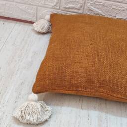 Yellow Hand Loom Woven Cotton Cushion Cover Textured Boho Pillow - thumbnail 2