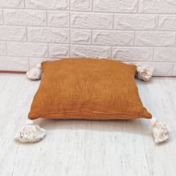 Yellow Hand Loom Woven Cotton Cushion Cover Textured Boho Pillow - thumbnail 3