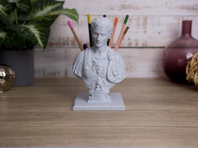 Julius Caesar Pen Holder 3D Printed Roman Emperor Desk Organizer, Stand - image 1