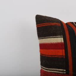 Vintage Turkish Kilim Pillow Cover Handwoven Wool Throw Cushion - 16x16 - thumbnail 3