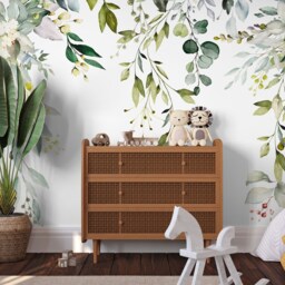 Floral Drop Wall Mural, Hanging Garden Wallpaper, Green Leaves Nursery & Room D??cor - thumbnail 3