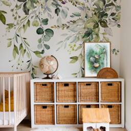 Floral Drop Wall Mural, Hanging Garden Wallpaper, Green Leaves Nursery & Room D??cor - thumbnail 2