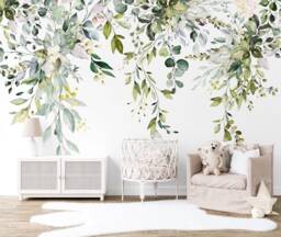 Floral Drop Wall Mural, Hanging Garden Wallpaper, Green Leaves Nursery & Room D??cor - thumbnail 1
