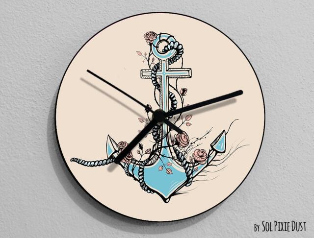 Rose Ship Anchor Wall Clock - Kids Nursery Room, Teens Baby Room - image 1