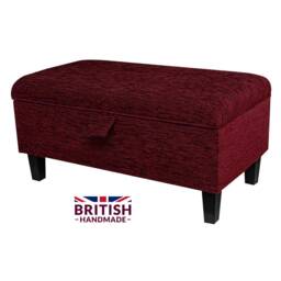 storage Footstool, Ottoman, Pouffe in A Portobello Boucle Claret Fabric On Black Tapered Legs - thumbnail 1
