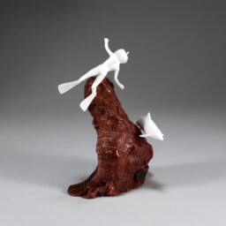 Snorkeler With Dolphin By John Perry 7 Inch Tall Sculpture On Burlwood Base - thumbnail 2
