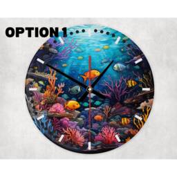 Underwater Marine Life Wall Clock Faux Stained Glass Decor
