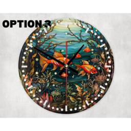 Underwater Marine Life Wall Clock Faux Stained Glass Decor - thumbnail 3