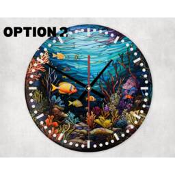 Underwater Marine Life Wall Clock Faux Stained Glass Decor - thumbnail 2