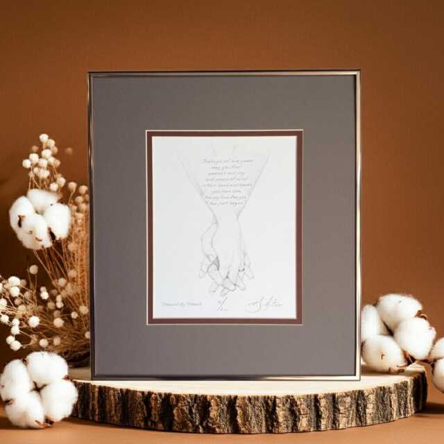 Moment By Quill Pen Dot Drawing Art Print Holding Hands, Framed, Signed & Numbered - image 1