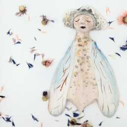 Handmade Ceramic Angel Wall Hanging Terracotta Whimsical Sculpture - thumbnail 3