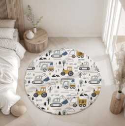Trucks & Diggers - Rug, Carpet, Kids Decor, Children's Room Decor, Kids Carpet - thumbnail 1
