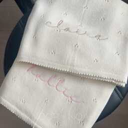 Personalized Knit Baby Blanket Pointelle Swaddle, Newborn Gift, Baby Announcement, Shower, Arabic Hebrew Embroidery, Baptism