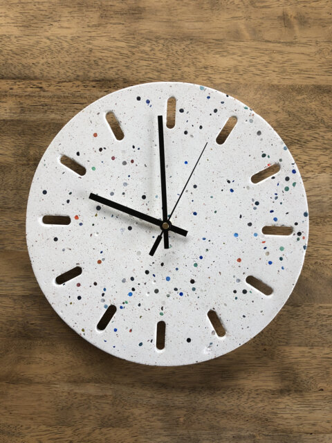 White Wall Clock Handmade Recycled Plastic Dots, Silent Movement - image 1