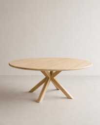 Solid Oak Round Dining Table With Pedestal Base - Handmade in Britain Kalma Collection - thumbnail 1