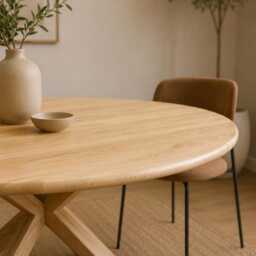 Solid Oak Round Dining Table With Pedestal Base - Handmade in Britain Kalma Collection - thumbnail 2