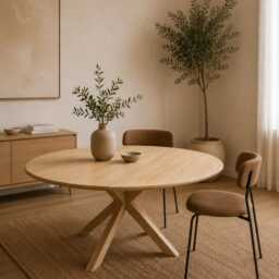 Solid Oak Round Dining Table With Pedestal Base - Handmade in Britain Kalma Collection - thumbnail 3