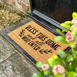 Bless This Home & All Who Enter Doormat - Warm Faithful Welcome Mat, Graceful Entry Rug, Prayerful Decor, Christian Gift Coir Mat - thumbnail 2