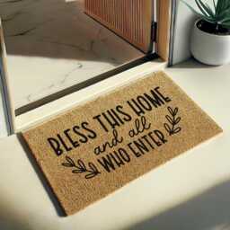Bless This Home & All Who Enter Doormat - Warm Faithful Welcome Mat, Graceful Entry Rug, Prayerful Decor, Christian Gift Coir Mat - thumbnail 1